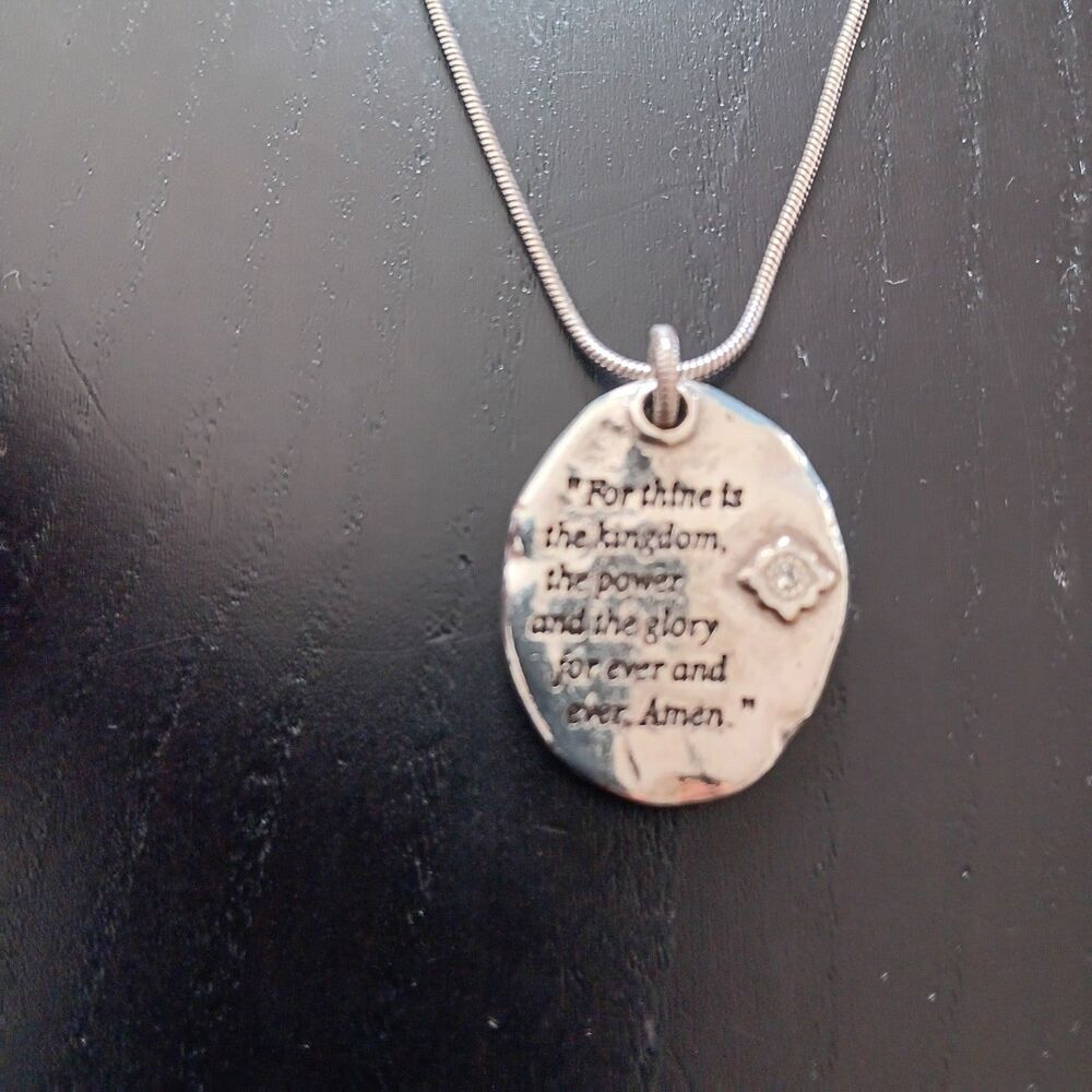 Vintage Brighton Silver Plated Crystal Stone Pendant Necklace‎ Religious Message